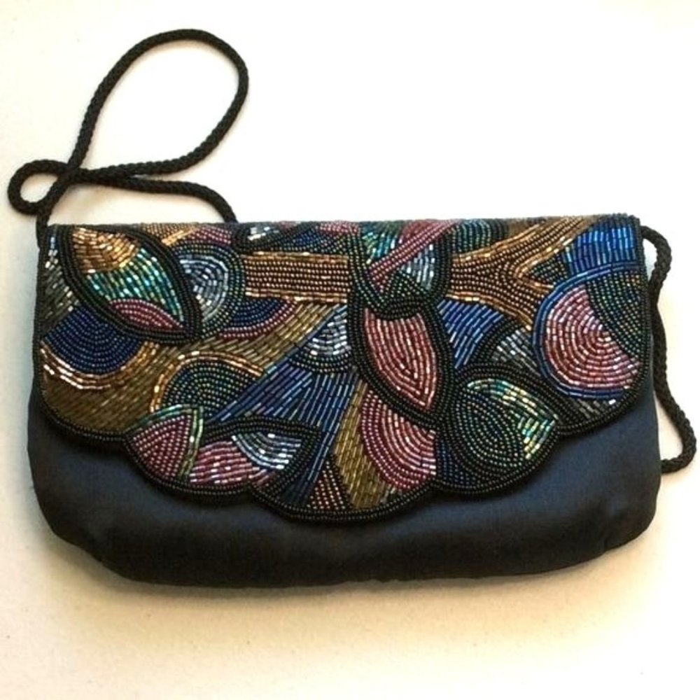 ADG Fashion Imports Womens Black & Beaded Evening Bag. Sz 9" x 5"    NWT